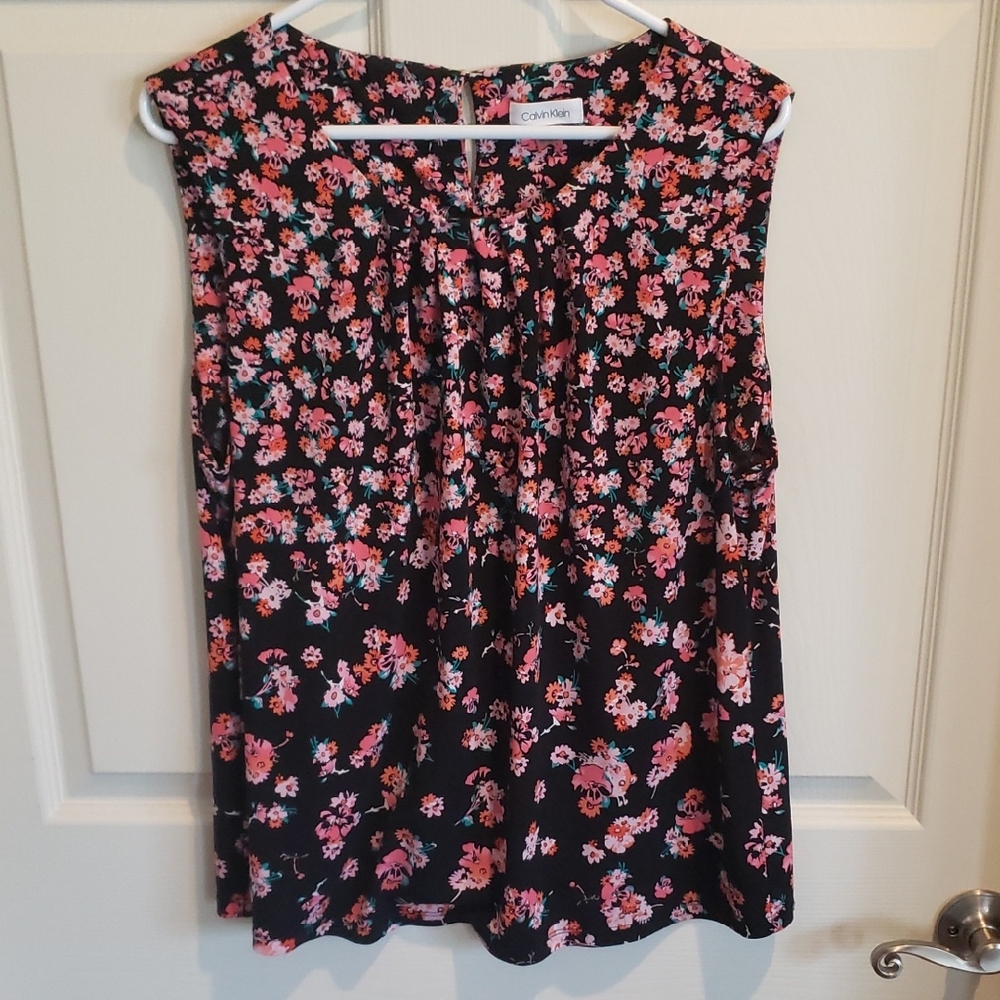 Calvin Klein Black Floral Sleeveless Camisole with Pink Accents